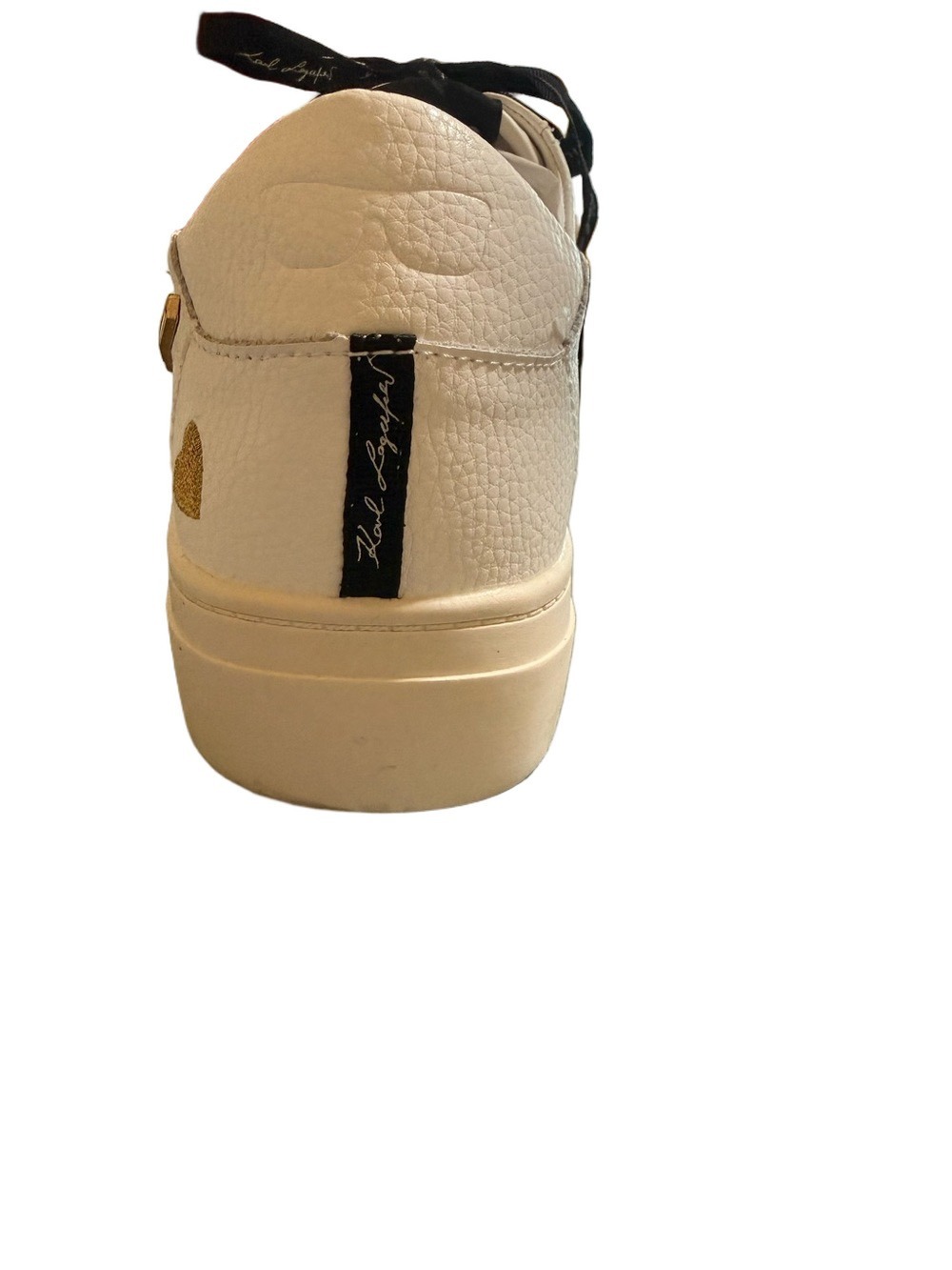 Karl Lagerfeld White Leather Sneaker with Black Laces and Gold & Red Charms - Picture 6 of 9